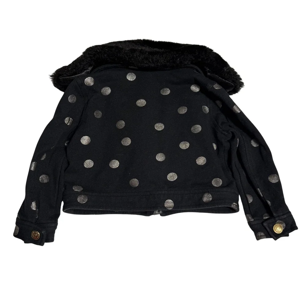 Kate Spade New York Girls Black Polka Dot Jacket‎ Faux Fur Collar 18M